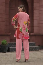 Premium Rust Pink Botanical Print Kurti Palazzo Set for Women – Stylish Straight Fit Co-Ord - Image 9