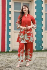 Royal Style Hub Red Floral Rayon Kurti Pant Set – Elegant Ethnic Co-ord for Women - Image 8