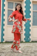 Royal Style Hub Red Floral Rayon Kurti Pant Set – Elegant Ethnic Co-ord for Women - Image 7