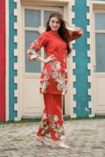 Royal Style Hub Red Floral Rayon Kurti Pant Set – Elegant Ethnic Co-ord for Women - Image 6