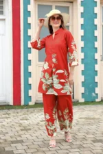 Royal Style Hub Red Floral Rayon Kurti Pant Set – Elegant Ethnic Co-ord for Women - Image 5