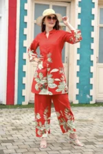 Royal Style Hub Red Floral Rayon Kurti Pant Set – Elegant Ethnic Co-ord for Women - Image 4