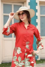 Royal Style Hub Red Floral Rayon Kurti Pant Set – Elegant Ethnic Co-ord for Women - Image 3