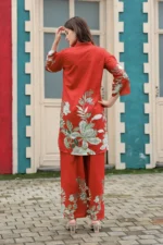 Royal Style Hub Red Floral Rayon Kurti Pant Set – Elegant Ethnic Co-ord for Women - Image 2