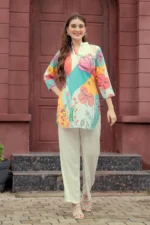 Multi-Color Floral Rayon Kurti Pant Set – Contemporary Ethnic Wear for Women - Image 2