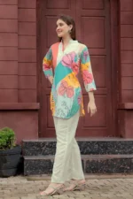Multi-Color Floral Rayon Kurti Pant Set – Contemporary Ethnic Wear for Women - Image 3