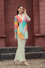 Multi-Color Floral Rayon Kurti Pant Set – Contemporary Ethnic Wear for Women - Image 4