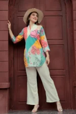 Multi-Color Floral Rayon Kurti Pant Set – Contemporary Ethnic Wear for Women - Image 5