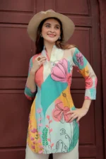 Multi-Color Floral Rayon Kurti Pant Set – Contemporary Ethnic Wear for Women - Image 6
