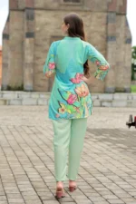 Sky Floral Rayon Kurti Set – Elegant Straight Kurti with Slim Pants - Image 8