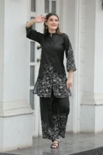 Black Floral Printed Kurti & Palazzo Co-Ord Set - Image 6