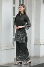 Black Floral Printed Kurti & Palazzo Co-Ord Set - Image 5