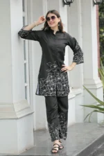 Black Floral Printed Kurti & Palazzo Co-Ord Set - Image 4