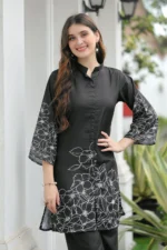 Black Floral Printed Kurti & Palazzo Co-Ord Set - Image 2