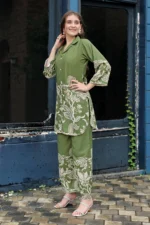 Mehandi Green Floral Rayon Kurti & Palazzo Co-Ord Se - Image 5