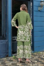 Mehandi Green Floral Rayon Kurti & Palazzo Co-Ord Se - Image 6