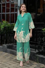 Women’s Luxury Rama Green Co-Ord Set with Statement Floral Print – Casual & Festive Wear Outfit - Image 6