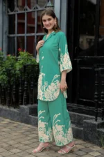 Women’s Luxury Rama Green Co-Ord Set with Statement Floral Print – Casual & Festive Wear Outfit - Image 5