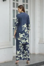 Women’s Navy Blue Floral Printed Kurti with Straight Palazzo Co-Ord Set – Elegant Designer Two Piece Outfit - Image 10