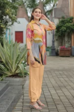 Women’s Peach Multi-Color Floral Printed Kurti with Solid Palazzo Co-Ord Set – Designer Two Piece Outfit - Image 6