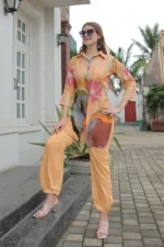 Women’s Peach Multi-Color Floral Printed Kurti with Solid Palazzo Co-Ord Set – Designer Two Piece Outfit - Image 4