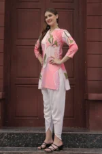 Women’s Soft Pink Floral Printed Kurti with Off-White Pants Co-Ord Set – Elegant Designer Two Piece Outfit - Image 5