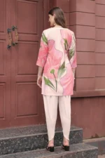 Women’s Soft Pink Floral Printed Kurti with Off-White Pants Co-Ord Set – Elegant Designer Two Piece Outfit - Image 7