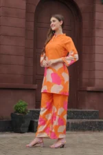 Women’s Luxury Orange Statement Print Co-Ord Set – Elegant Casual & Festive Wear Outfit - Image 7
