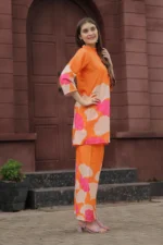 Women’s Luxury Orange Statement Print Co-Ord Set – Elegant Casual & Festive Wear Outfit - Image 6