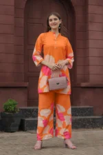 Women’s Luxury Orange Statement Print Co-Ord Set – Elegant Casual & Festive Wear Outfit - Image 5