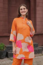 Women’s Luxury Orange Statement Print Co-Ord Set – Elegant Casual & Festive Wear Outfit - Image 4