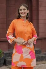 Women’s Luxury Orange Statement Print Co-Ord Set – Elegant Casual & Festive Wear Outfit - Image 3