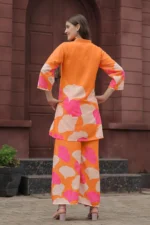 Women’s Luxury Orange Statement Print Co-Ord Set – Elegant Casual & Festive Wear Outfit - Image 8