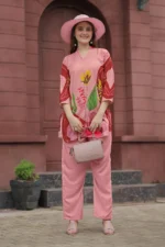 Premium Rust Pink Botanical Print Kurti Palazzo Set for Women – Stylish Straight Fit Co-Ord - Image 6