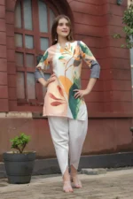 Designer Multi-Color Botanical Printed Kurti with Solid Slim-Fit Pants – Casual & Festive Wear Set - Image 8