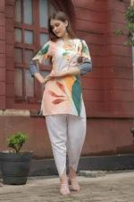 Designer Multi-Color Botanical Printed Kurti with Solid Slim-Fit Pants – Casual & Festive Wear Set - Image 7