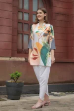 Designer Multi-Color Botanical Printed Kurti with Solid Slim-Fit Pants – Casual & Festive Wear Set - Image 6