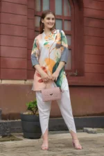 Designer Multi-Color Botanical Printed Kurti with Solid Slim-Fit Pants – Casual & Festive Wear Set - Image 4