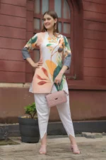 Designer Multi-Color Botanical Printed Kurti with Solid Slim-Fit Pants – Casual & Festive Wear Set - Image 3