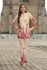 Premium Cream Printed Kurti Palazzo Set for Women – Stylish Mandarin Neck Co-Ord - Image 6