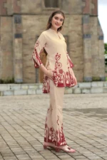 Premium Cream Printed Kurti Palazzo Set for Women – Stylish Mandarin Neck Co-Ord - Image 5