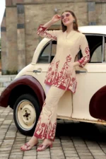 Premium Cream Printed Kurti Palazzo Set for Women – Stylish Mandarin Neck Co-Ord - Image 4