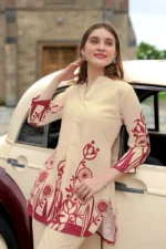 Premium Cream Printed Kurti Palazzo Set for Women – Stylish Mandarin Neck Co-Ord - Image 3