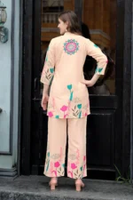 Designer Beige Multi-Color Floral Two Piece Set – Modern Kurti with Matching Palazzo Pants - Image 8