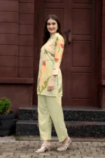 Premium Pista Green Botanical Print Kurti Palazzo Set for Women – Stylish Straight Fit Co-Ord - Image 7