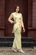 Premium Pista Green Botanical Print Kurti Palazzo Set for Women – Stylish Straight Fit Co-Ord - Image 6