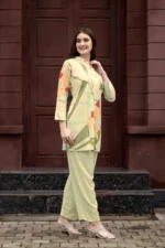 Premium Pista Green Botanical Print Kurti Palazzo Set for Women – Stylish Straight Fit Co-Ord - Image 5