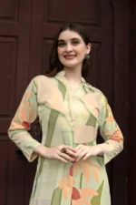 Premium Pista Green Botanical Print Kurti Palazzo Set for Women – Stylish Straight Fit Co-Ord - Image 2