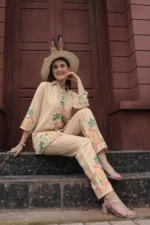 Women’s Luxury Beige Artistic Printed Co-Ord Set – Casual, Festive & Office Wear Outfit - Image 7