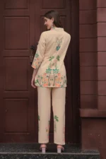 Women’s Luxury Beige Artistic Printed Co-Ord Set – Casual, Festive & Office Wear Outfit - Image 6